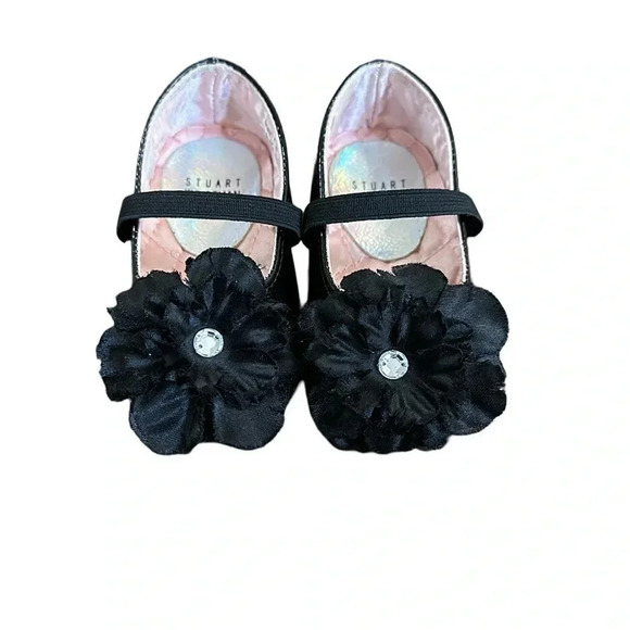 Stuart Weitzman Black Flower Mary Jane Baby Bud Shoes Size 3 - Picture 2 of 5